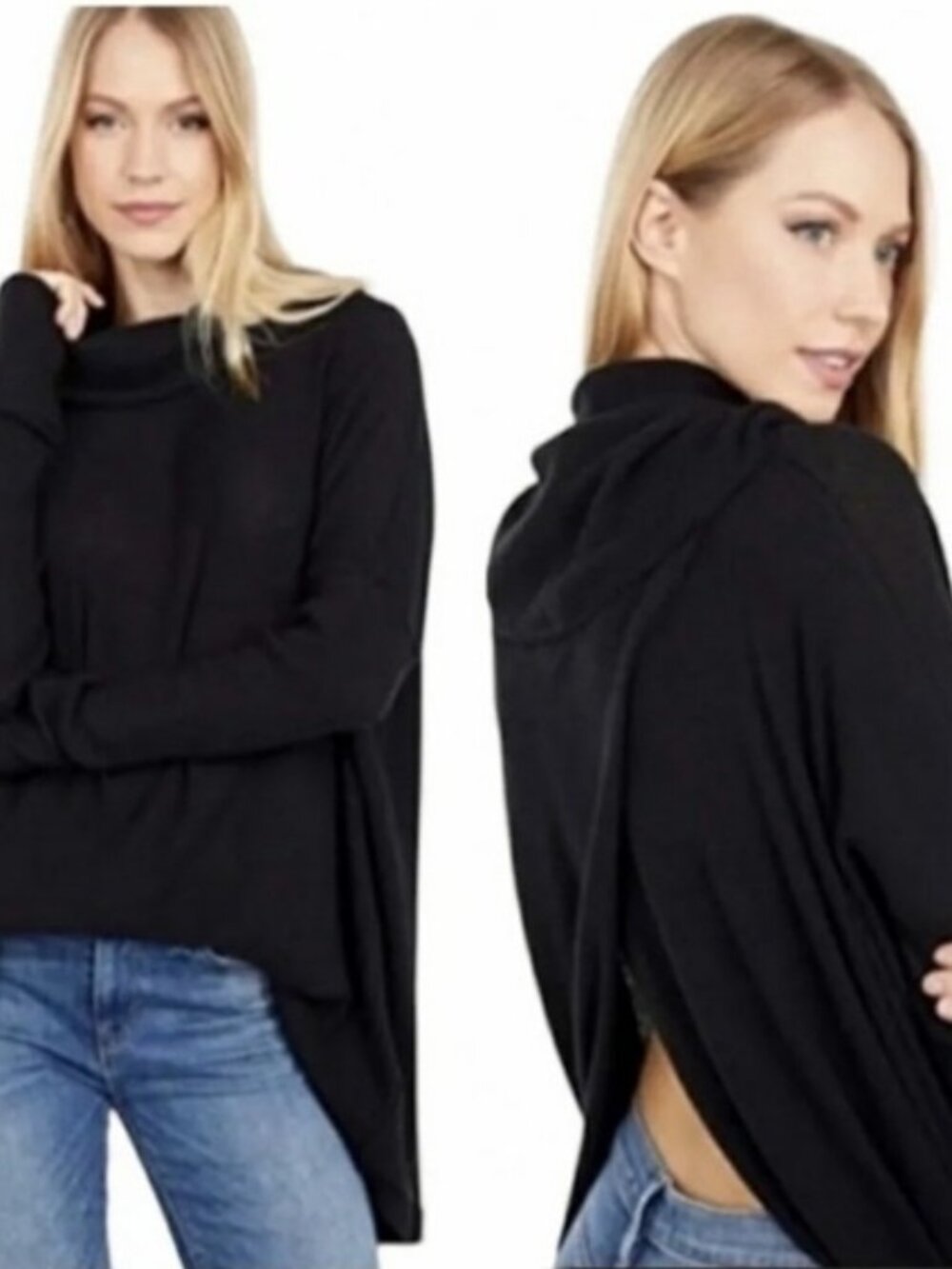 Free People Juicy Long Sleeve Top Waffle Knit Black Medium Women's New Boho
